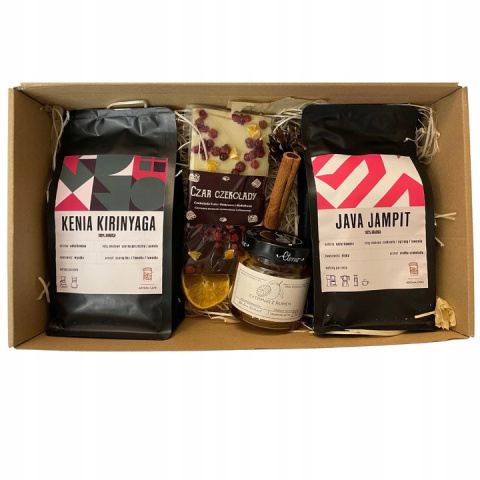 Zestaw ŚWIĄTECZNY KOSZ PREZENTOWY Upominek Kawa Ziarna CZEKOLADA Konfitura