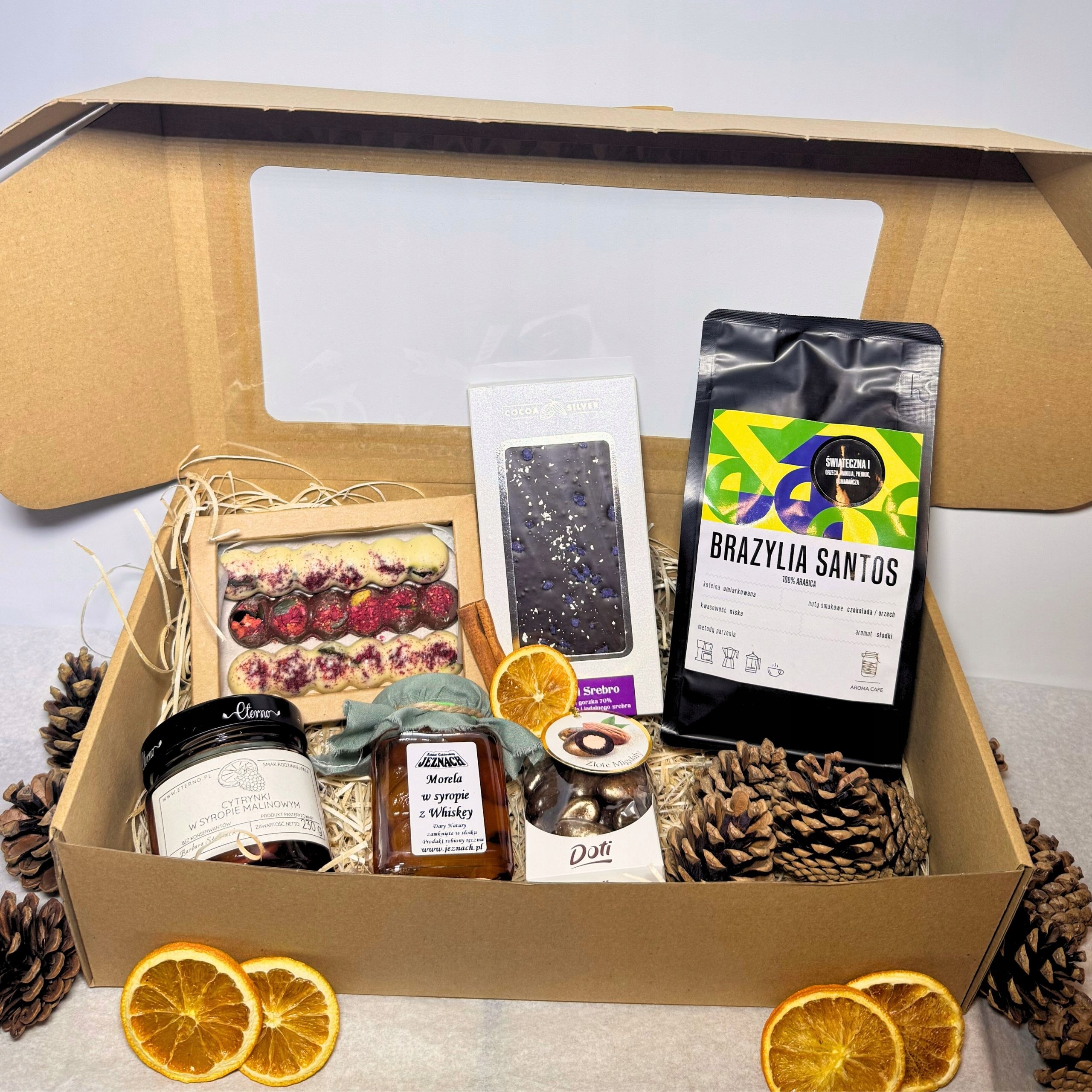 KOSZ BOX PREZENTOWY NA PREZENT UPOMINEK ŚWIĄTECZNY KAWA CZEKOLADA KONFITURY Marka inna